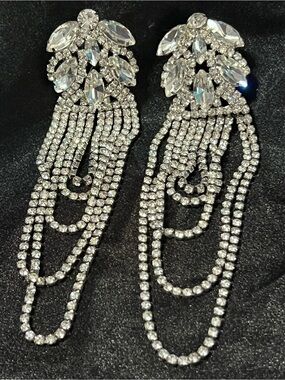 Crystal Rhinestone Pageant Earrings Long Dangle Statement Stage Jewelry